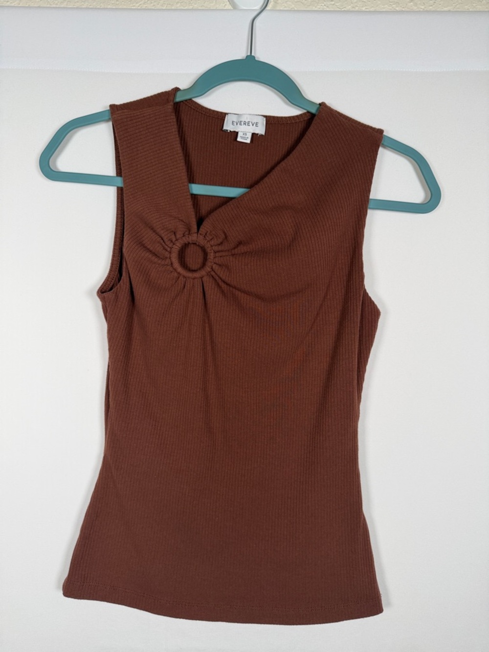 Evereve Chocolate Brown Ribbed Tank with Asymmetrical Ring Detail